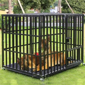 Heavy Duty Dog Crate – 4 Lockable Wheels, 3 Doors & Removable Tray – Metal Kennel for Large Dogs